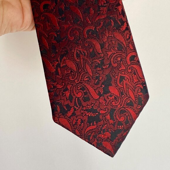 Wembley Wemlon Skinny Retro Red Black Brocade Polyester Washable Neck Tie 53in - Picture 7 of 8